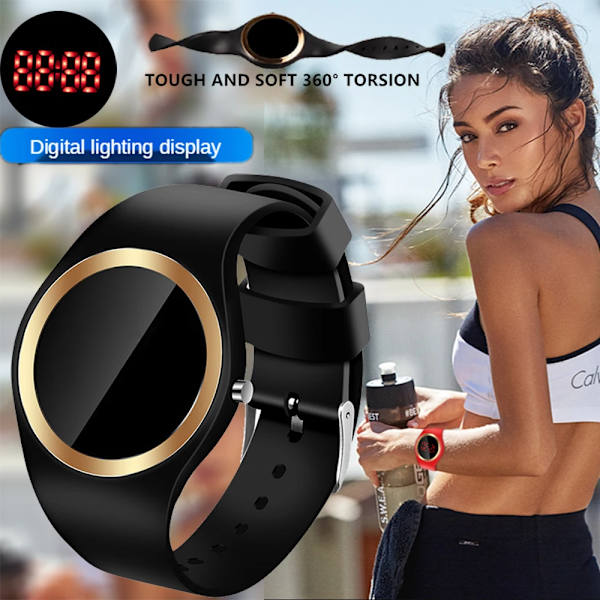 Damklockor Led Digital Elektronisk Watch Herr Utomhussport Casual Slim Mjuk Silikon Damarmbandsur Reloj Digital Mujer Black  800