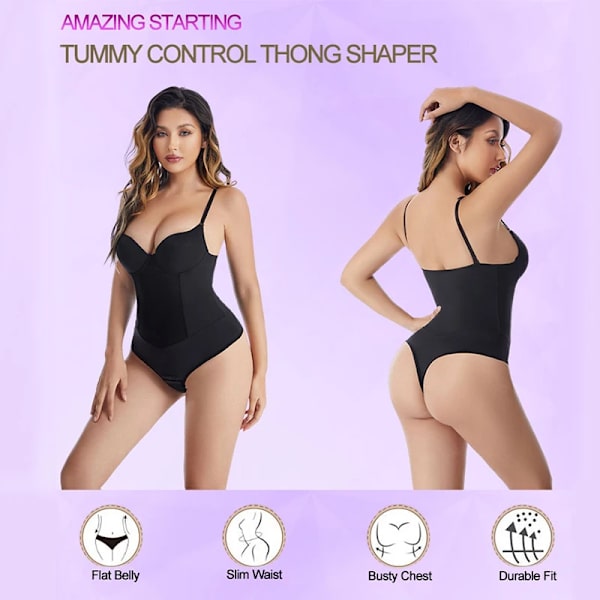 Beonlema Body Shapewear för kvinnor Stål Benbantning Platt magväst Sexig stringtrosa Midja Waist trainer Magkontroll underkläder Black M