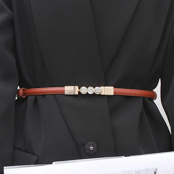 Nytt läder tunt bälte för kvinnor metall häng spänne midjerem Lyx märke designer kvinnlig klänning byxa dekoration midjeband Brown(.646) 95cm(.646)