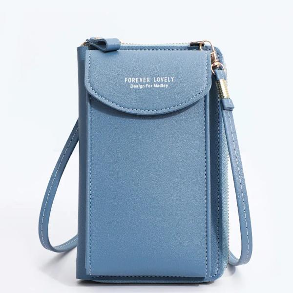 Kvinnor Telefon Crossbody Väska Pu Läder Mini Shoulder Messenger Bag Rese Bärbar myntväska Kortväska Väskor för flickor Plånböcker B Gray Bule