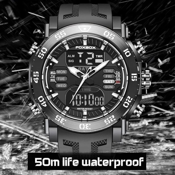 Digital Herr Watch 50m Vattentät Armbandsur LED Quartz Klocka Watch Man Watch Herr Relogios Masculino BLACK