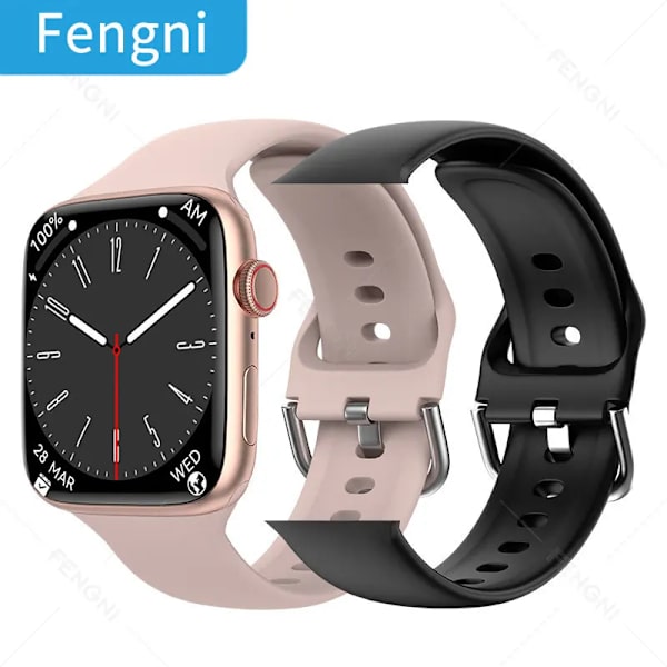 Fengni Smartwatch NFC Smart Watch Bluetooth Call Health Monitor Män Dam Fitness Armband Series 8 för Android Apple Phone Gold-Black Silicone