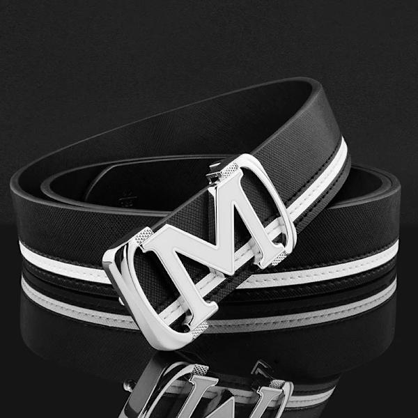 Casual vitt herrbälte M äkta läderbälte mode lyxmärke fancy vintage jeans midjebälte cintos para hombre marca M Black White buckle 105CM