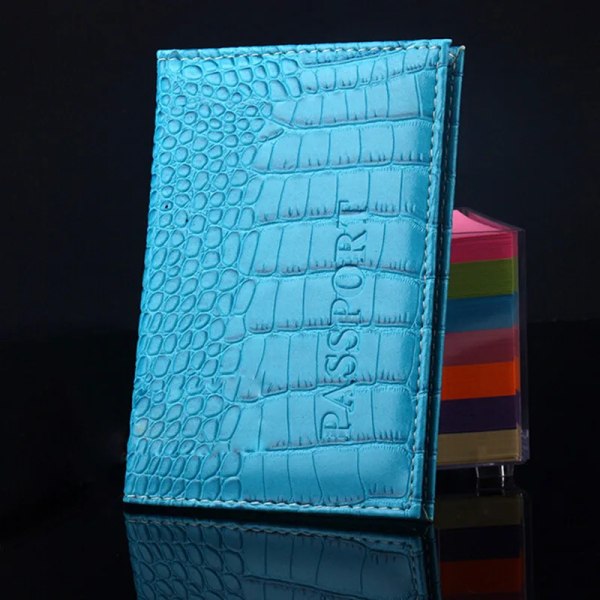 Resepasshållare PU-läder Alligator cover på case för damer män porta passaporte passport passport Sky blue