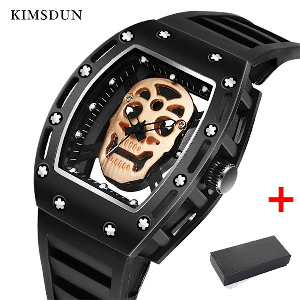 Kimsdun Watch For Herr Toppmärke Lyx Vattentät Tonneau Hollow Out Skull Man Armbandsur Silikon Relogio Masculino 2022 full silver