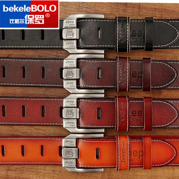 BekeleBOLO mäns bälte läder bälte män herr äkta läder rem lyxigt nål spänne casual herr bälte Cummerbunds ceinture JEEPF-Red brown 115CM
