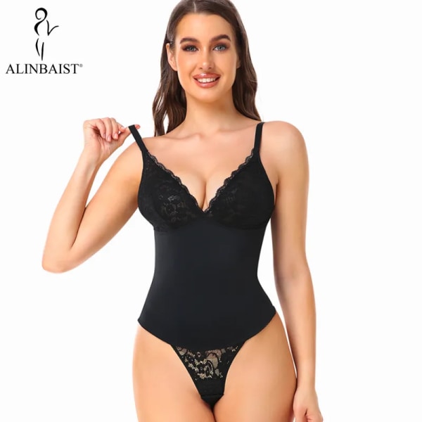 Stringtrosa Shapewear Body Dam Helkroppsformare Overbust Spets Underkläder Body Suit Öppen gren Spets BH Underkläder Remmar Blue 4XL