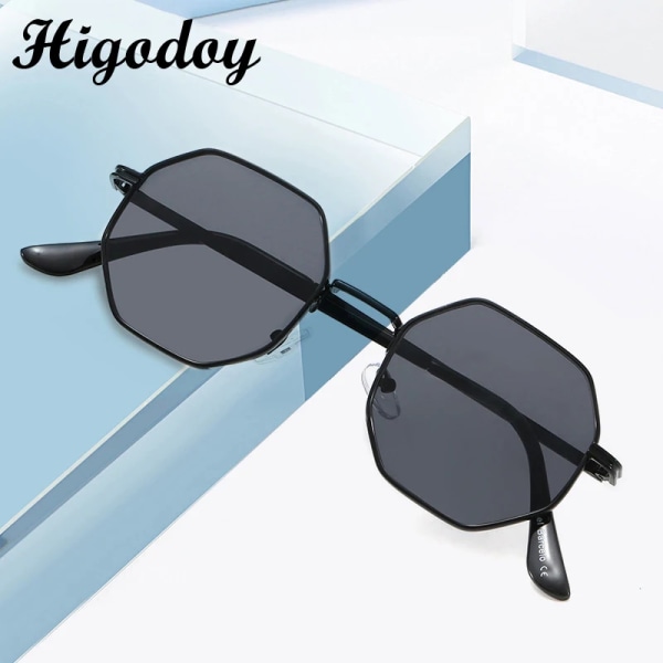 Higodoy Polygon Solglasögon Herr Vintage Octagon Metal Solglasögon för kvinnor Lyxmärke Goggle Solglasögon Dam Gafas De Sol gold gray White