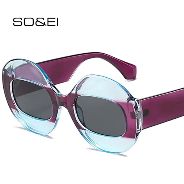 SO&EI Mode Rund Kontrast Färg Dam Solglasögon Retro Oval Klar Gradient Lens Shades UV400 Män Trendiga Punk Solglasögon Leopard tea As the picture