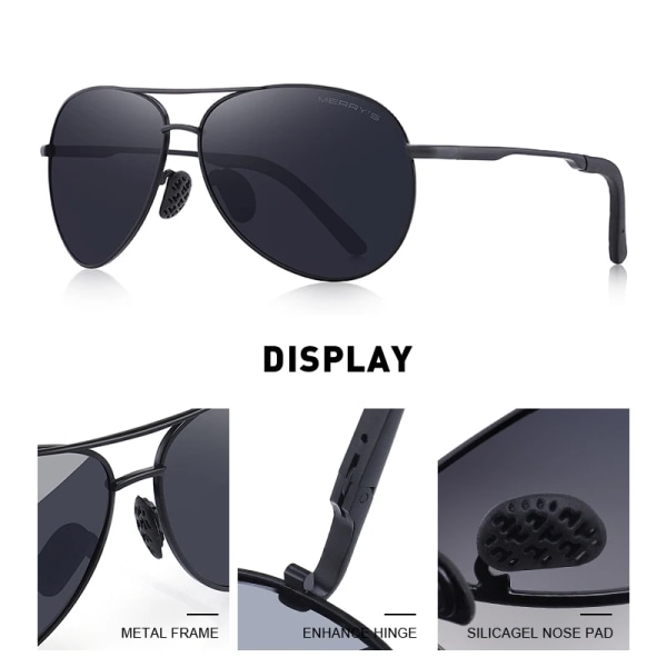 MERRYS DESIGN Herr Klassiska Pilot Polariserade Solglasögon Herr Driving Shield Night Vision Solglasögon UV400 Skydd S8601 C01 Black