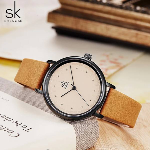 Shengke enkel watch för kvinnor brunt retro läder Relogio Feminino Toppmärke Dammode Minidesign Quartz Reloj Mujer grey