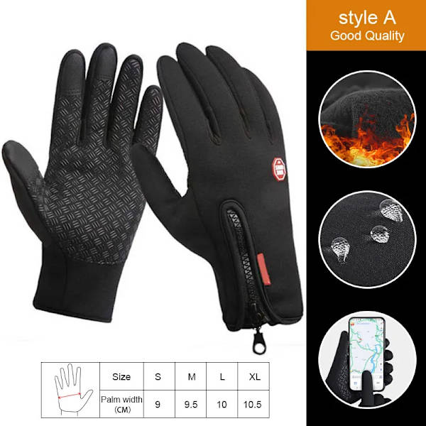 Pekskärm Vinter Thermal Varma Cykelcykelhandskar 2XL XXL Cykelskidor Utomhuscamping Vandring Motorcykelhandskar Helfinger A Black XL