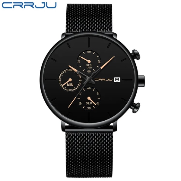 CRRJU Herrklockor Lyx Watch Unik design i rostfritt stål Auto Date Mesh Armband Män Mode Casual Quartz Klockor 2268--yllow