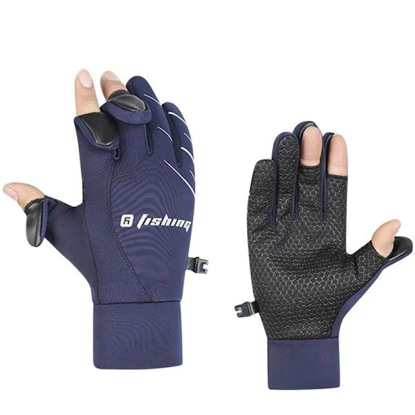 Vintervarma löparsporthandskar - Kallt väder Skidor Utomhus Varm cykel Svarta handskar Anti-halk Cykling Zip Handskar navy blue