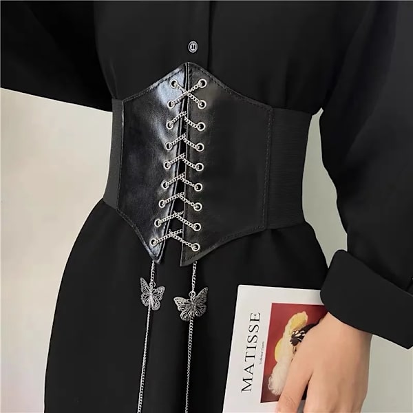 Korsett Bred PU Läder Slimming Shaper Bälten Midjeband Midja Underbyst Bälte Kroppsbyggnad för kvinnor Style1 Black B One Size