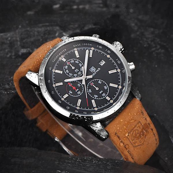 BENYAR Mode Chronograph Sport Herrklockor Toppmärke Lyx Quartz Watch Reloj Hombre saat Klocka Man timme relogio Masculino L Deep Brown White