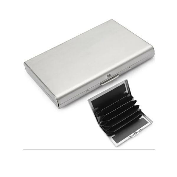Rostfritt stål ID Kreditkortshållare Case Rostfritt stål Smal RFID Blockerande Anti-scan plånbok för Researbete Business Silver