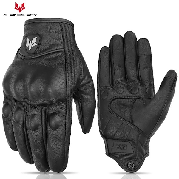 Suomy Vinatge Getläder Motorcykelhandskar Sommar Herr Perforerade Retro Läder Motorcykel Motocross Handske Dam Motorcyklist Guantes AFG-15 Black XL