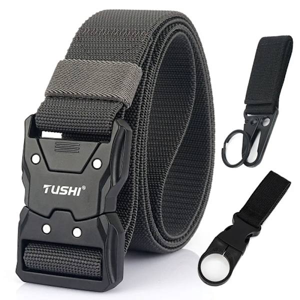 VATLTY Quick Release Elastiskt bälte Herr Hård legering Spänne Stark Äkta Nylon Dam Stretchbälte Utomhussport Arbetsbälte Hane Dark gray set(.897) 115CM(.897)