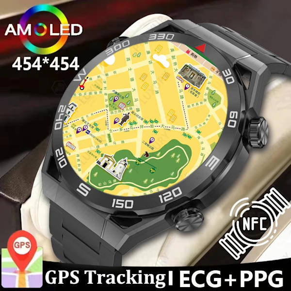 GPS-bana Ny Smartwatch Herr 1,5 tum 454*454 HD Bluetooth Calling NFC-klockor Kompass Vattentät EKG Smartwatch För Huawei Silver mesh belt