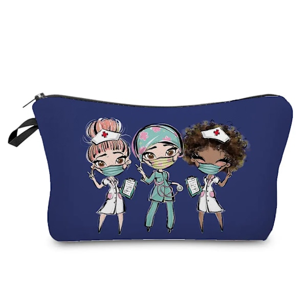 Tecknad Tandläkare Sjuksköterska Print Kosmetikväskor Mode Kvinnor Designer Sminkväska Värmeöverföring Organizer Pennfodral hz4569 Nurse Bag
