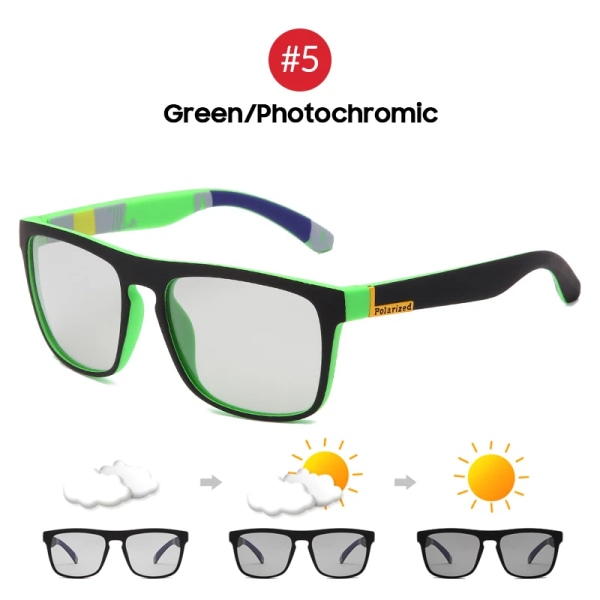 VIVIBEE Driving Chameleon Solglasögon Photochromic Män Byt färg Polariserad fyrkantig matt ram Mansglasögon Utomhussport 5 Green Photochromic With Case