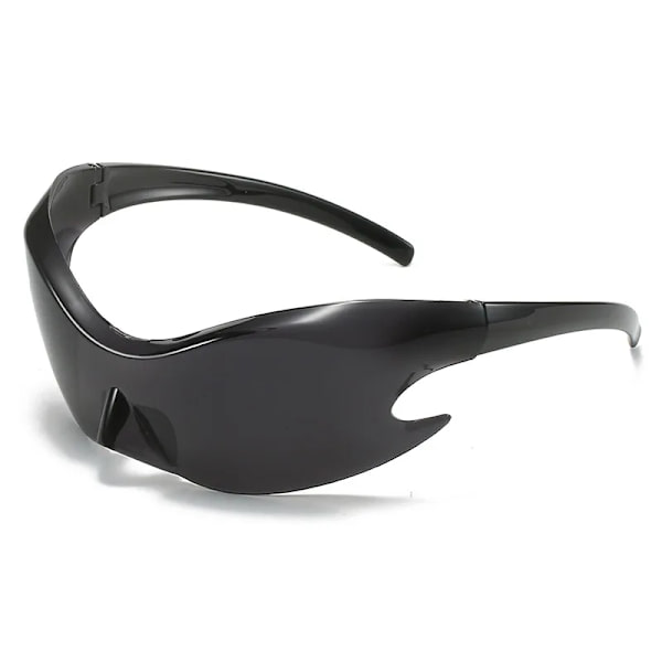 Lyxmärke Sport Punk Y2K Solglasögon Kvinnor Män Unika Goggle One Piece Solglasögon för män Silver Hip Hop nyanser UV400 C1 Black