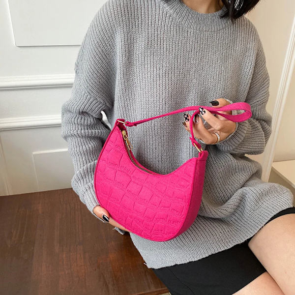 Mode Kvinnor Handväska Enfärgad Casual Mini Underarm Väska Kvinna Grön Kedja Axelväska Dam Läder Tote Bag Rose red shoulder