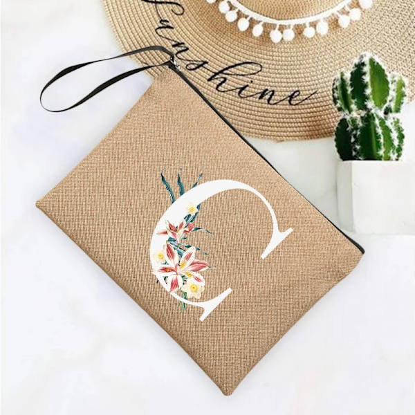 Inledande brev Blomma Linne Dragkedja Kvinnor Kosmetikväskor Mujer Bolsa Sommar Beach Organizer Case Neceser Sminkväska Q06616-A012BR-S