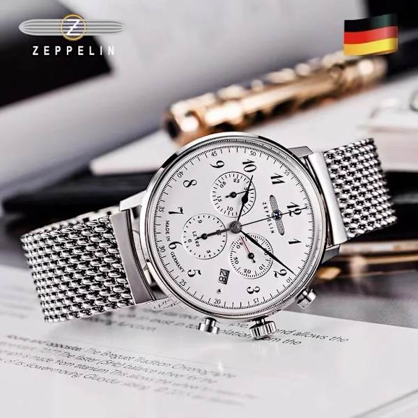 Zeppelin Herrklockor Toppmärke Lyx Vattentät Watch Datumklocka Man Stålband Casual Quartz Watch Herr Sport handled 7086M-4