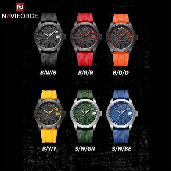 2022 Top Märke Lyx Silikonrem NAVIFORCE Herrklockor Vattentät Sport Kvarts Watch Herrklocka Relogio Masculino BRR-BOX