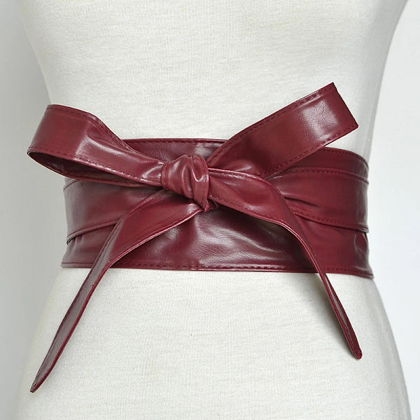 Kvinnor Snörning Pu-läderbälte Nytt Bowknot Bälten Längre Bred Bind Midjeband Slips Rosett Dam Klänning Dekoration Mode 2022 Wine Red one size