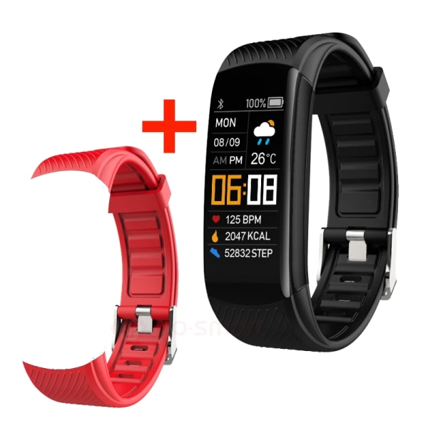 C5S Smart Watch Dam Blodtrycksmätare Vattentät Pulsklocka Fitness Watch Armband För Android iOS Män Smartwatch Black Add RD strap