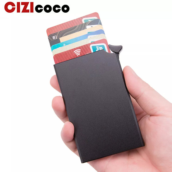 Aluminium Korthållare Metall Män kreditkortshållare Rfid Blockering Mini Slim Plånbok Automatisk Pop up Case Protector Gray
