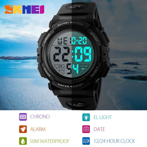 SKMEI nya sportklockor män utomhus mode digital watch multifunktion 50M vattentät armbandsur Man Relogio Masculino 1258 blue