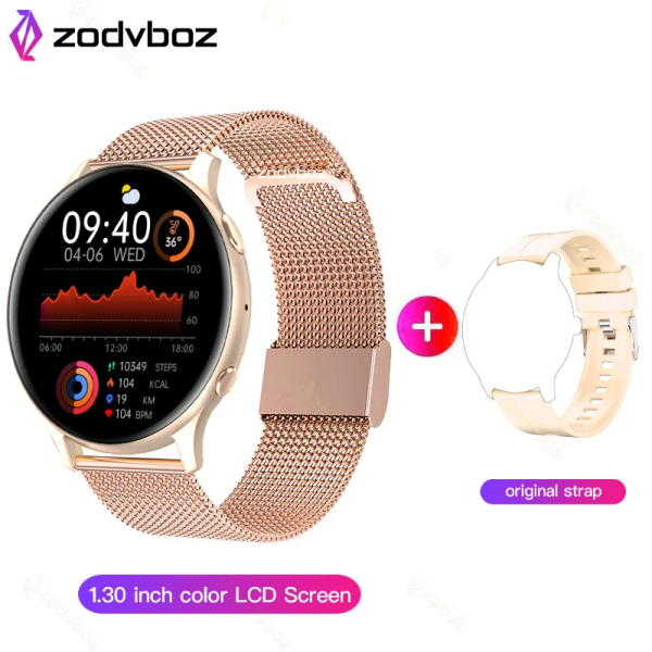 OLED Mode Smart Watch Dam Puls Blodtryck Multifunktionell Watch Herr Kvinna Vattentät Smartwatch Kvinnor Gold mesh