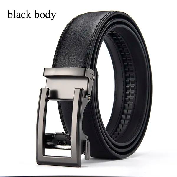 [LFMB]Ko äkta läder herrbälte kohudsrem för manlig spärr automatiskt spänne bälten för män brunt kroppsbälte ne808-black 100cm