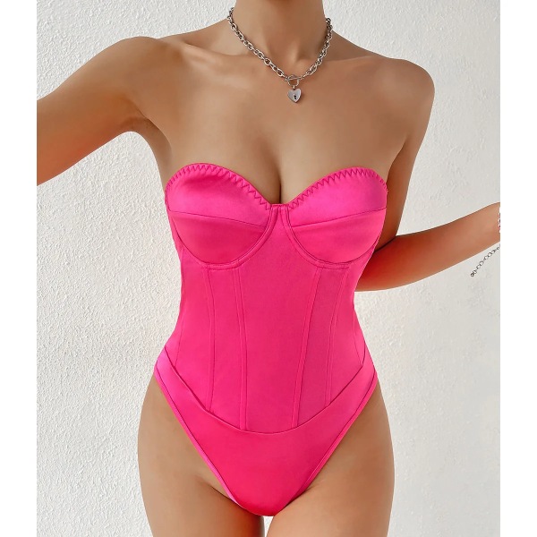 Sexig Body Shapewear Korsett Crop Top med koppar Axelbandslös Vår Sommar Sexig Off Shoulder Party Ärmlösa Bustier Linnen Rose red S