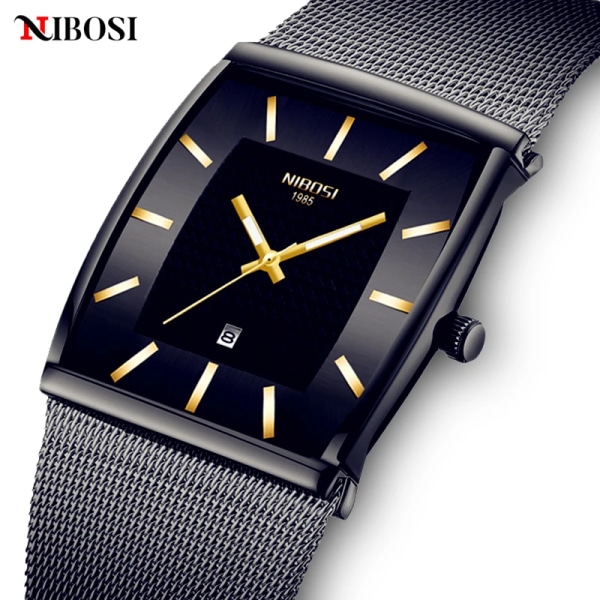 2022 NIBOSI fyrkantig design herrklockor Toppmärke Lyxiga ultratunna armbandsur för män Vattentät Auto Date Relogio Masculino NI2338-3-QJ