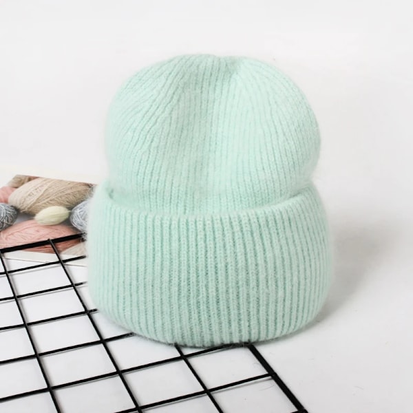 Visrover 9 Färger Unisex Solid Färgade Mössor Vinterhatt För Kvinna Stickad Bonnet Acryl Kvinna Höst Varma Skullies 1-light green