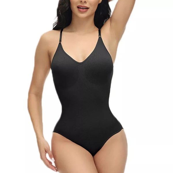 GUUDIA V-hals Spaghetti Strap Bodysuits Compression Body Suits Öppen gren Shapewear Slimming Body Shaper Smooth Out Body black XS