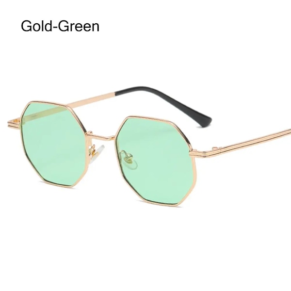 Polygon Solglasögon Metall Solglasögon Liten ram Fyrkantiga solglasögon för män Kvinnor UV-skyddsskydd Glasögon Modeaccessoar Gold-Green