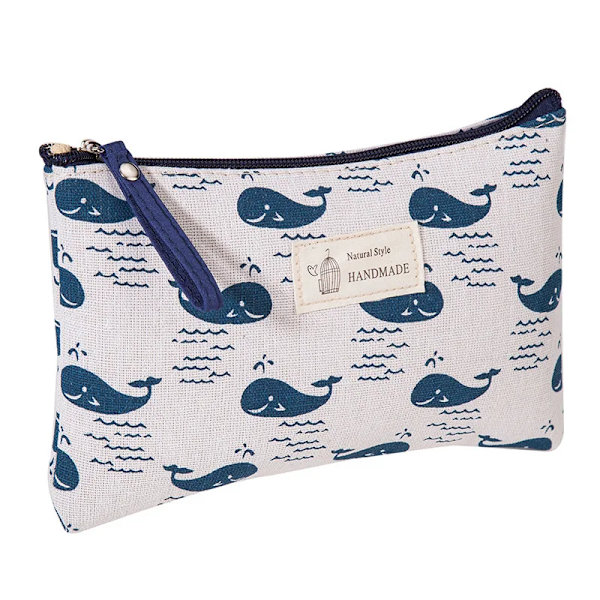 FUDEAM Mjuk Canvas Björn Print Kvinnor Reseförvaringsväska Toalettartiklar Organisera Söt kosmetisk väska Bärbara sminkväskor Whale B