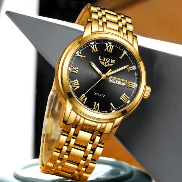 LIGE 2023 Ny watch Damklockor Damklockor Creative Steel Damarmbandsklockor Damvattentät klocka Relogio Feminino all gold