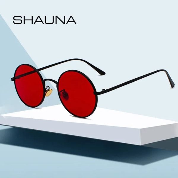 SHAUNA Super Round Dam Solglasögon Märke Designer Mode Män Mörkgröna Lens Shades UV400 Black Red