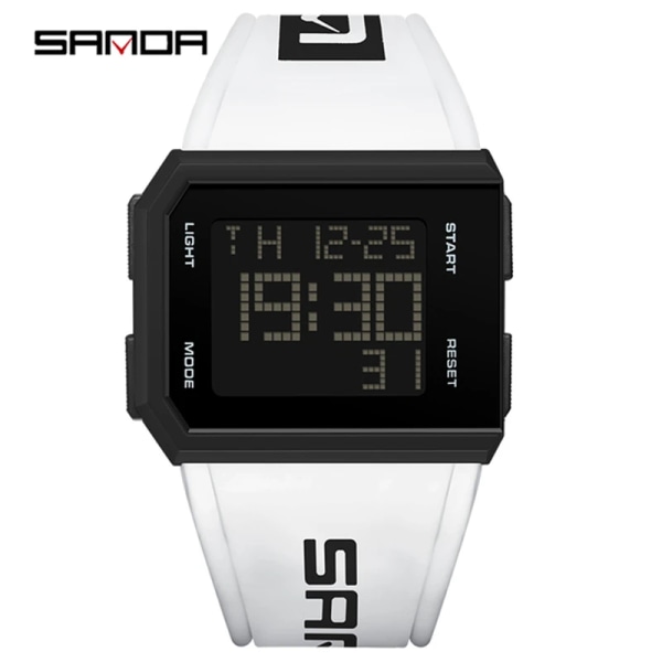 SANDA 9003 New Fashion herrklockor 50M vattentät watch för män LED Elektroniska digitala armbandsur Relogio Masculino WHITE