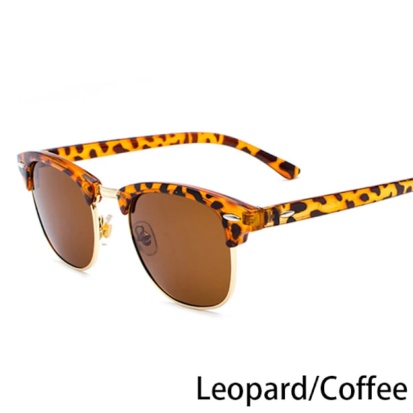 RUOBO Klassiska polariserade solglasögon för män Kvinnor Märkesdesign Körspegel Yta Lins Solglasögon Goggle UV400 Gafas De Sol Leopard-Coffee Silver Frame