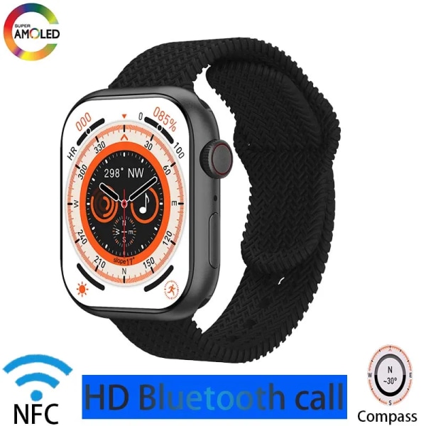 herrsmartklocka IP68 vattentät NFC Bluetooth samtal Smartwatch Series 9 AMOLED explosionssäker skärm för kvinnors smartklocka Black A HK9 PRO