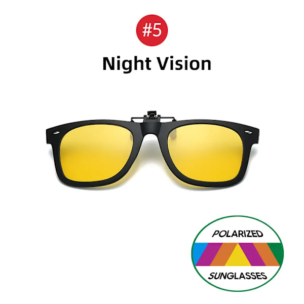 VIVIBEE Flip Up Clip on Solglasögon för män Körning Solglasögon Lättfiske Kvinna Anti-UVA UVB polariserad nattseende lins 5 Night Vision without case