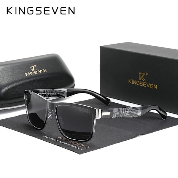 Äkta KINGSEVEN Brand Square Retro Gradient Polarized Solglasögon Dam Män Kolfibermönster Design Utomhussportglasögon White Gray
